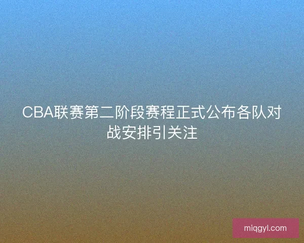 CBA联赛第二阶段赛程正式公布各队对战安排引关注